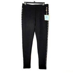 CeCe Embellished Pull-on Ponte Pants Black Women Size Small